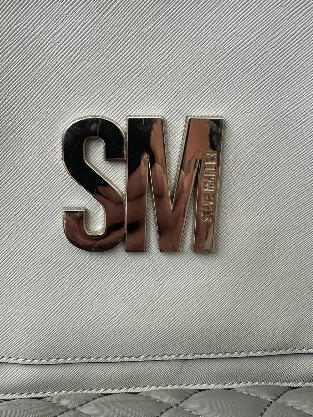 Steve Madden Quilted Gray Laptop Tote with Front Pocket and SM Initials